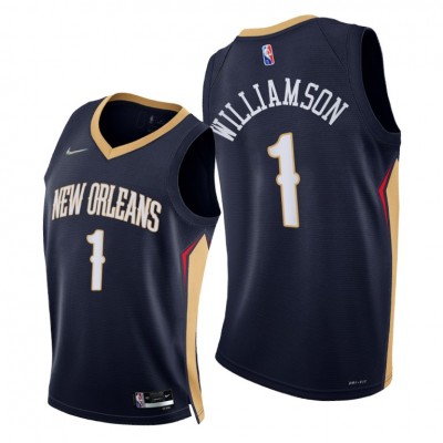 Nike New Orleans Pelicans #1 Zion Williamson Men's 2021-22 75th Diamond Anniversary NBA Jersey Navy Men's